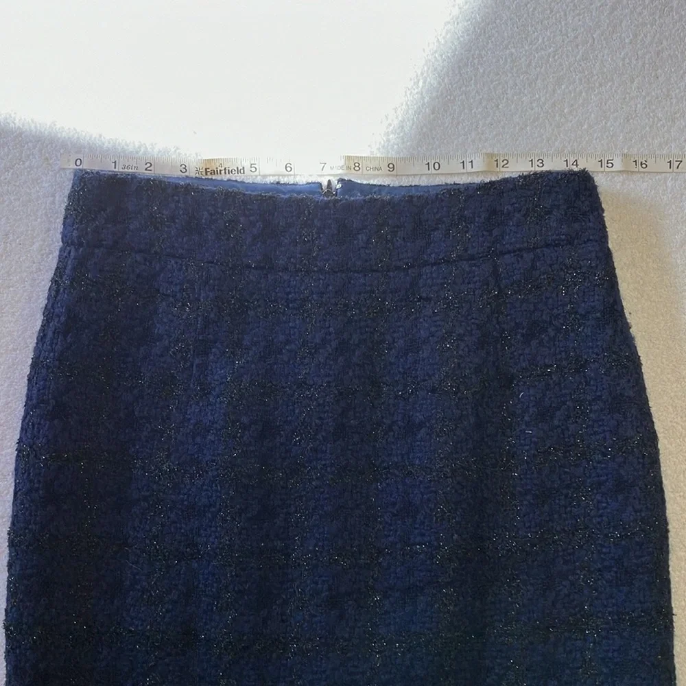 J Crew navy blue and metallic black houndstooth pencil skirt - Picture 4 of 6